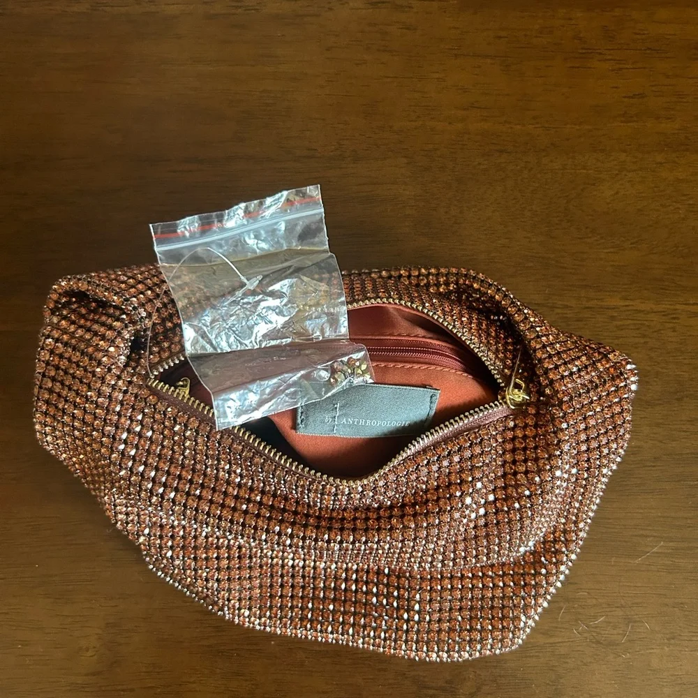 NWOT Bronze Anthropologie Rhinestone Mini Bag - Picture 2 of 5